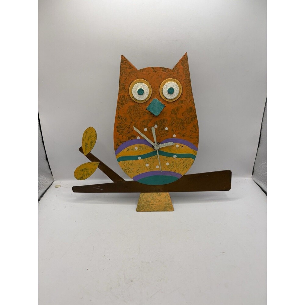 Oxidos Artisan Hand Painted Tin Owl Wall Clock Recycled Material Columbia